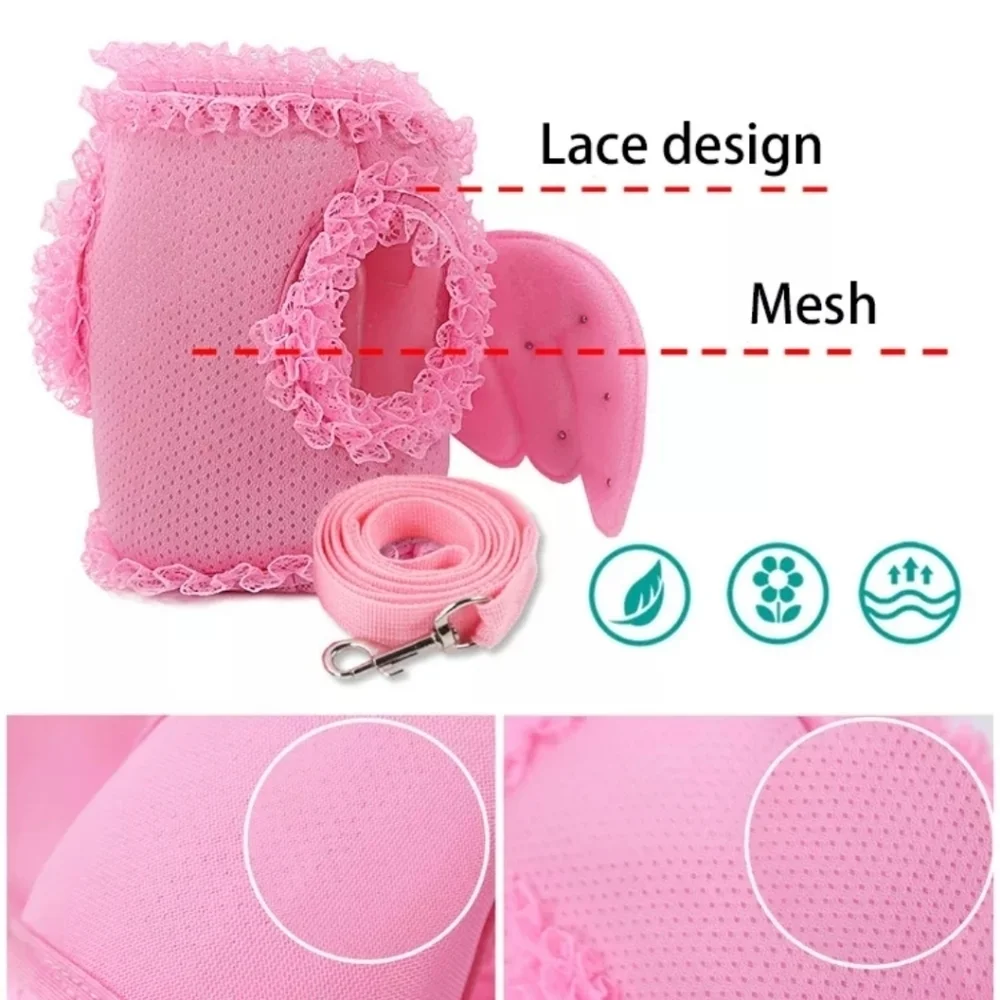 Pink pet Pearl angel wing harness and leash